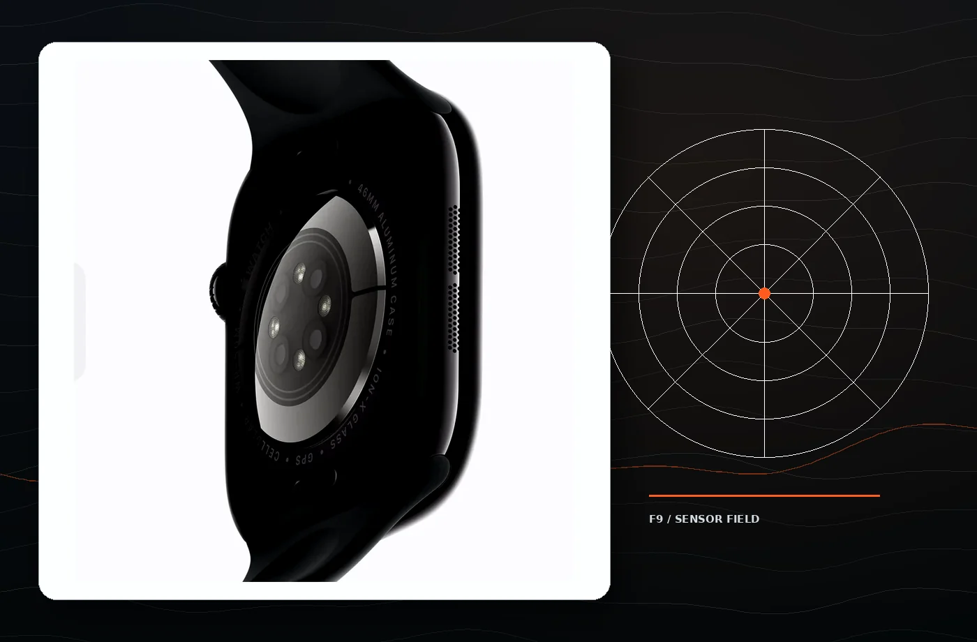 Concept view of rear Apple Watch sensors over measurement graphics